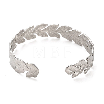 304 Stainless Steel Leaf Cuff Bangles BJEW-G694-08P-1