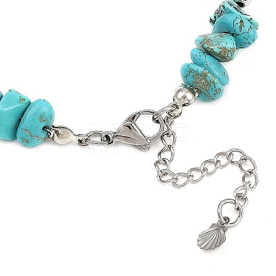 Dyed Synthetic Turquoise Starfish & Chip Beaded Anklets with 304 Stainless Steel End Chains AJEW-AN00733-02-1