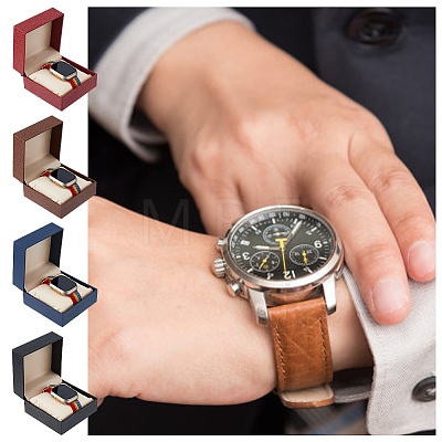 SUPERFINDINGS 4Pcs 4 Colors Lychee Print Cardboard Watch Storage Gift Box CON-FH0001-54-1