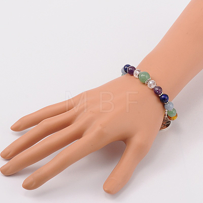 Multi-Color Gemstone Chakra Charm Bracelets BJEW-JB01691-03-1