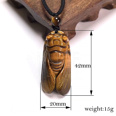 Natural Tiger Eye Cicada Pendant Necklace for Men PW-WG9230E-02-1