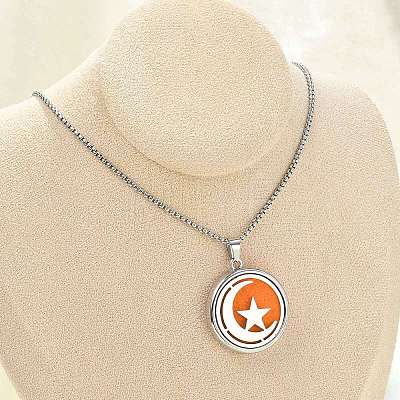 316 Surgical Stainless Steel Aromatherapy Diffuser Perfume Hollow Flat Round Pendant Box Chain Necklaces NJEW-R016-01P-08-1