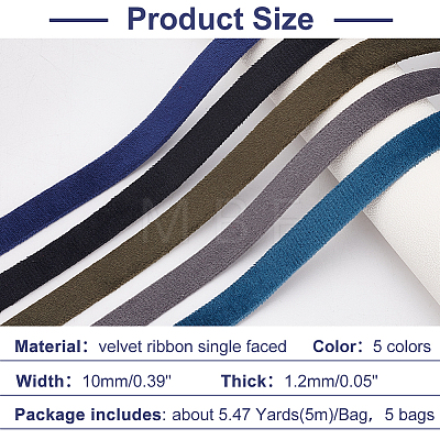 5 Bags 5 Colors Velvet Ribbon OCOR-AR0001-54C-1