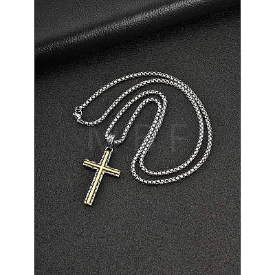 Duo Tone Religion 304 Stainless Steel Hammered Textured Cross Pendant Necklaces WG2F369-04-1