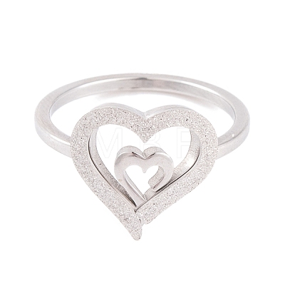 304 Stainless Steel Heart Finger Ring for Women RJEW-C086-21-P-1