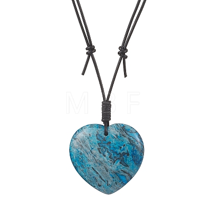 Dyed Natural Blue Crazy Agate Geometric Pendant Adjustable Black Waxed Cotton Cord Necklaces for Women NJEW-JN05475-1