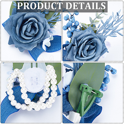 2Pcs 2 Style Silk Cloth & Plastic Imitation Flower Corsage Boutonniere & Wrist Corsage JEWB-CP0001-27A-1