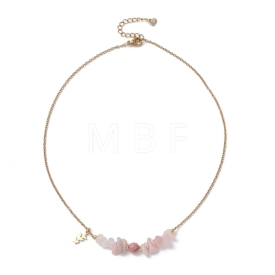 Natural Rhodochrosite & Pink Opal & Rose Quartz Chip and Round Beaded Pendant 304 Stainless Steel Cable Chain Necklaces for Women NJEW-JN05741-02-1