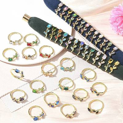 Flower Brass Glass Adjustable Finger Rings GL-CBA18A7-01G-A-1