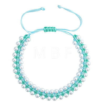 Imitation Pearl Round Beads Braided Bead Bracelets OE8448-2-1