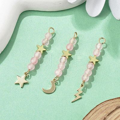 3Pcs 3 Styles Natural Rose Quartz Faceted Round Beaded Pendants PALLOY-JF03604-03-1
