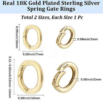 2Pcs 2 Styles Sterling Silver Spring Gate Rings STER-BBC0009-77-1