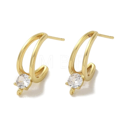 Rack Plating Brass Micro Pave Cubic Zirconia Studs Earrings Findings EJEW-R162-42G-1