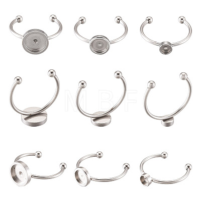 9Pcs 3 Styles 304 Stainless Steel Cuff Pad Ring Settings STAS-PJ0001-16P-1