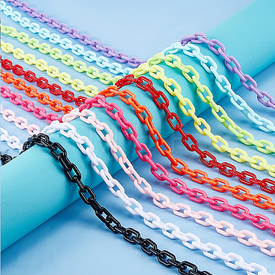   10 Strands 10 Colors Handmade Opaque Acrylic Cable Chains AJEW-PH0003-94-1