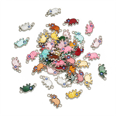 48Pcs 8 Colors Alloy Enamel Elephant Connector Charms ENAM-TA0001-80P-1