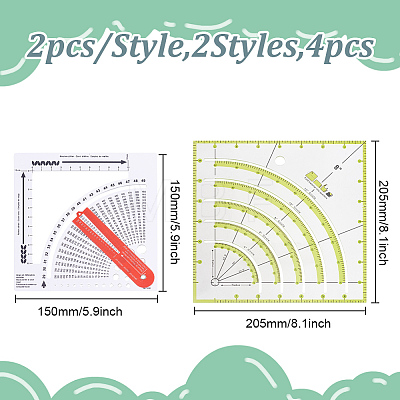 DICOSMETIC 2Pcs 2 Styles Square Fabric Cutting Rulers TOOL-DC0001-15-1