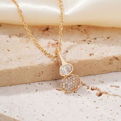 Brass Pave Clear Cubic Zirconia Gourd Shape Pendant Necklaces for Women YJ8780-1