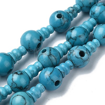 Synthetic Turquoise 3-Hole Guru Bead Strands G-K149-47-1