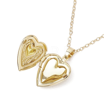 Brass Flower Heart Locket Pendant Cable Chain Necklaces for Women NJEW-JN05235-1