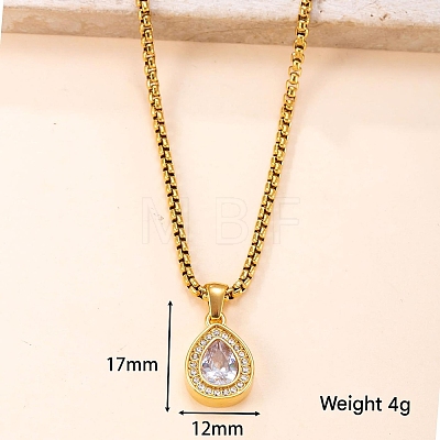 304 Stainless Steel Rhinestone Teardrop Pendant Necklaces for Women WG28393-02-1