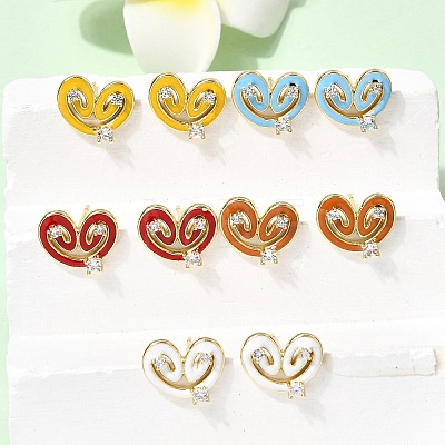 Heart Brass Micro Pave Cubic Zirconia Stud Earring EJEW-H180-15G-1