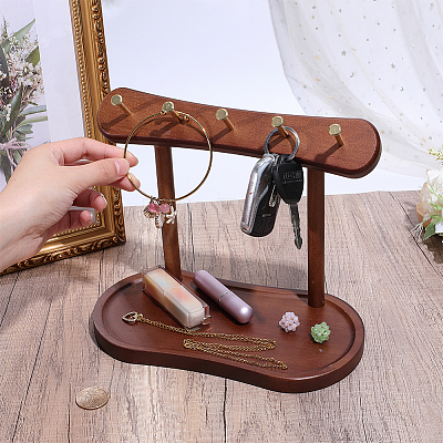 Desktop Wood Jewelry Display Racks with Oval Trays for Necklaces Rings Earrings Bracelets ODIS-WH0177-024-1