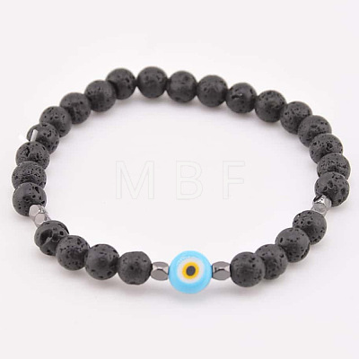 Natural Lava Rock Round Beads Stretch Bracelets for Men DE0249-1