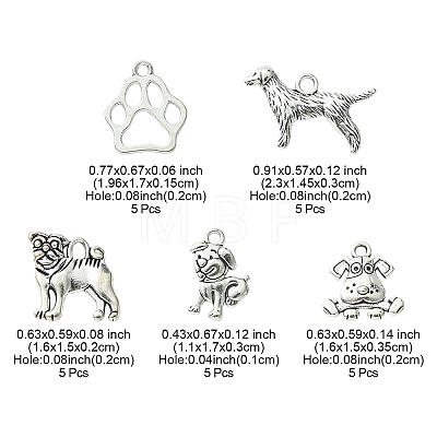 25Pcs 5 Style Tibetan Style Puppy Pendants TIBEP-YW0001-54-1