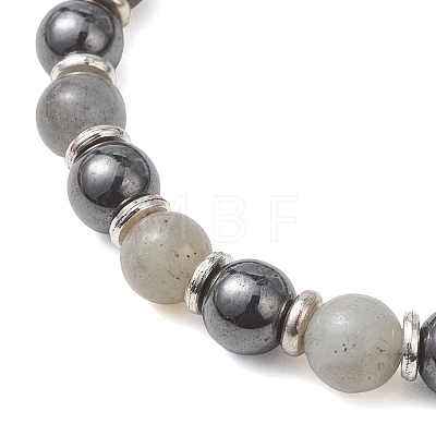 Non-Magnetic Synthetic Hematite & Natural Labradorite Beads Stretch Bracelets for Women Men BJEW-JB13404-1