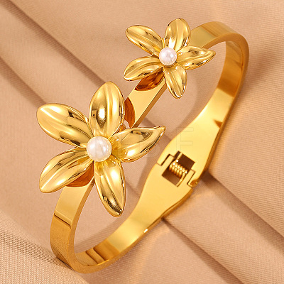 304 Stainless Steel & Imitation Pearl Hinged Bangles for Women WG2B9FA-01-1