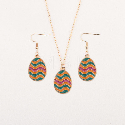 Easter Egg Alloy Enamel Pendant Necklace & Dangle Earrings Sets FS-WG38758-11-1