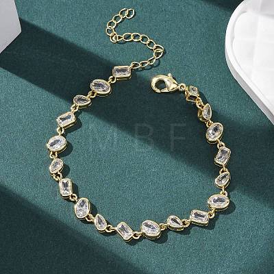 Brass Micro Pave Clear Cubic Zirconia Link Chain Bracelets for Women BJEW-K274-13G-1