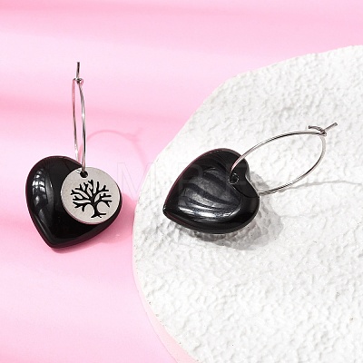 Natural Obsidian & 304 Stainless Steel Hoop Earrings for Women EJEW-G475-05P-05-1