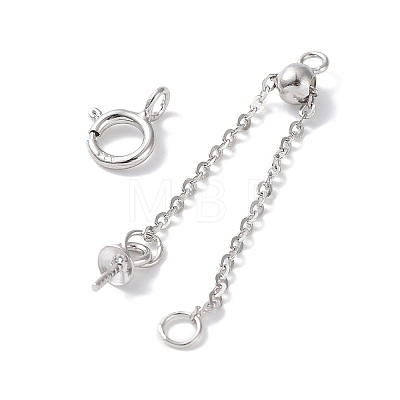 Rhodium Plated 925 Sterling Silver Ends with Chains STER-P050-03P-1