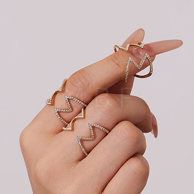 304 Stainless Steel Rhinestone Cuff Rings for Women RJEW-L134-001G-05-1