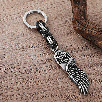 Vintage 304 Stainless Steel Angel Wing with Maltese Cross Keychains UQ7516-1