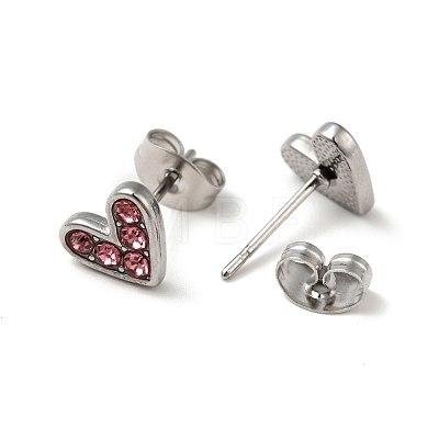 Heart 304 Stainless Steel Rhinestone Stud Earrings EJEW-A081-15P-1