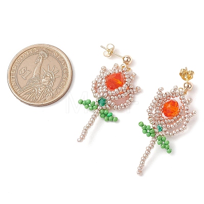 Glass Seed Beads Dangle Stud Earrings EJEW-MZ00326-03-1