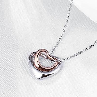 Platinum & Rose Gold Plated Tin Alloy Double Heart Pendant Necklaces NJEW-BB02208-1
