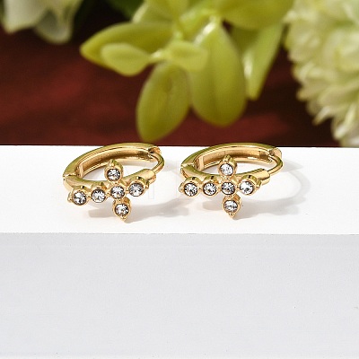 Cross 304 Stainless Steel Rhinestone Hoop Earrings EJEW-P344-05G-1