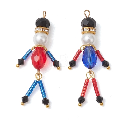 2Pcs Glass Seed Bead and Pearlized Glass Pearl Big Pendants PALLOY-MZ01289-1