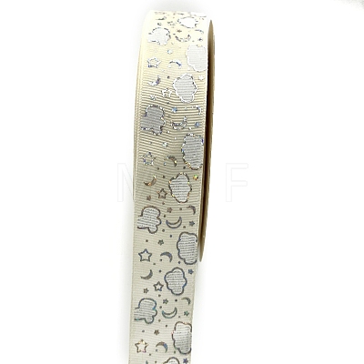 Silver Hot Stamping Cloud Moon Star Pattern Polyester Grosgrain Ribbons PW-WG81770-09-1