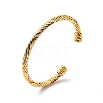 Ion Plating(IP) 304 Stainless Steel Twist Rope Open Cuff Bangle BJEW-P283-10A-G-1