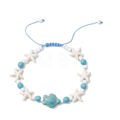 Dyed Synthetic Turquoise & Magnesite Bead Braided Bead Bracelets for Women BJEW-JB11532-02-1