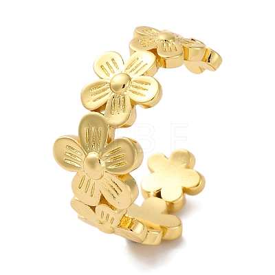 Rack Plating Brass Flower Open Cuff Rings for Women RJEW-S242-01G-B-1