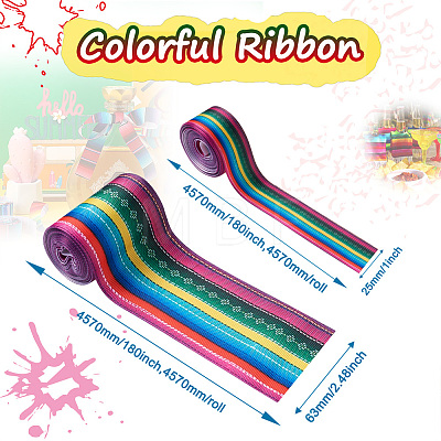 2Rolls 2 Styles Stripe Pattern Printed Polyester Grosgrain Ribbon OCOR-TA0001-37I-1