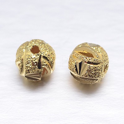 Real 18K Gold Plated Round Sterling Silver Textured Beads STER-M101-03-6mm-1