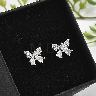 Brass Micro Pave Clear Cubic Zirconia Stud Earrings EJEW-R016-02P-1