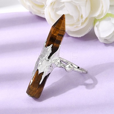 Natural Tiger Eye & Brass Cuff Rings for Women RJEW-G374-01P-11-1